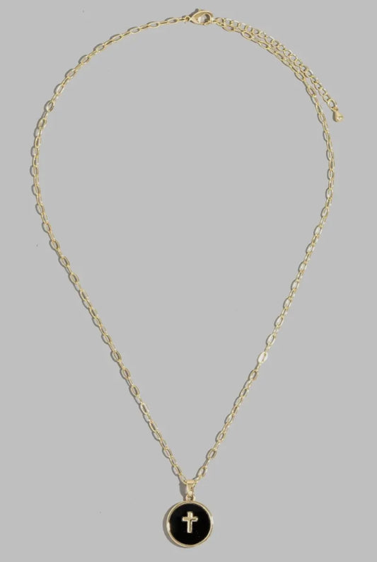 Black enamel cross necklace