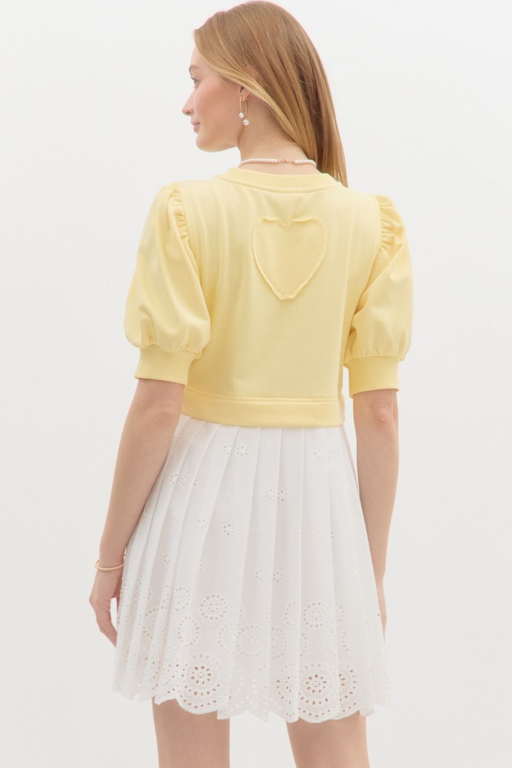 Yellow and white eyelet dress