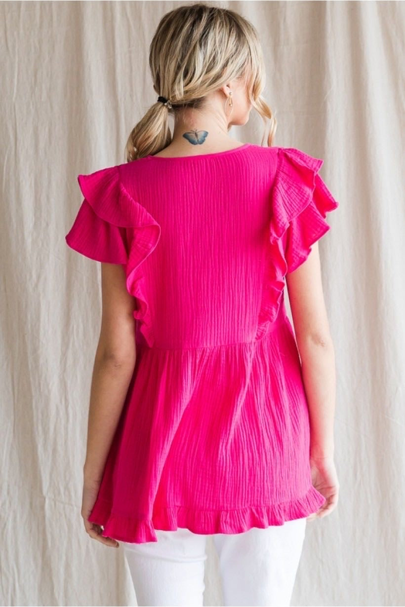 Hot pink ruffle top