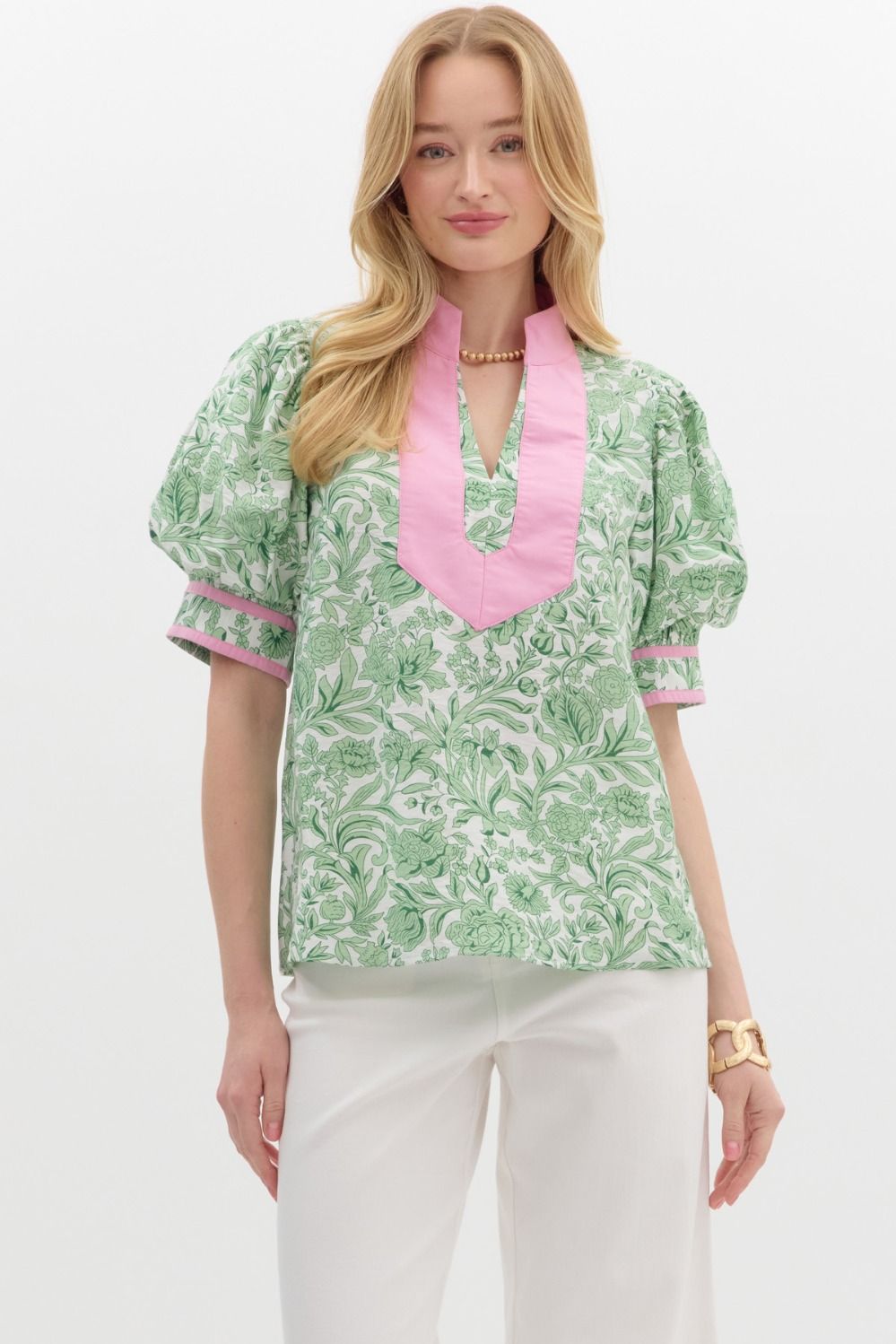 Pink and green floral top