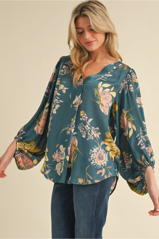 Teal floral top