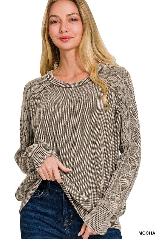 Mocha cable sleeve sweater