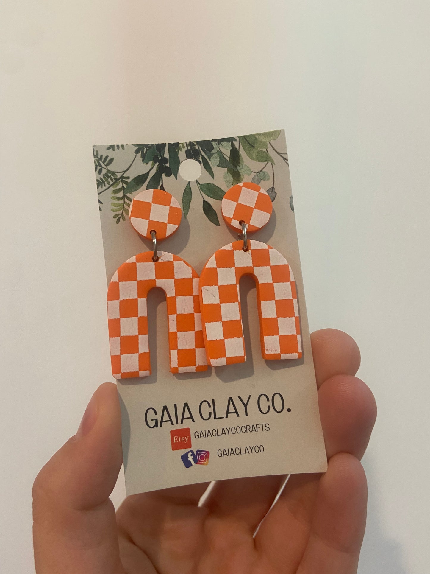 Gaia clay orange check earrings