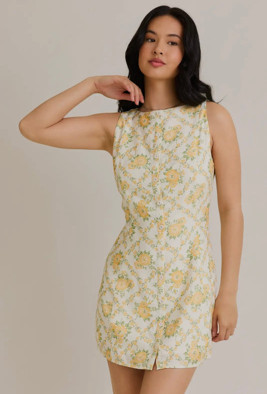 Yellow floral button up dress