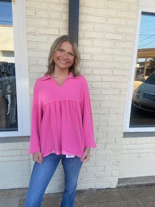 Pink textured long sleeve top