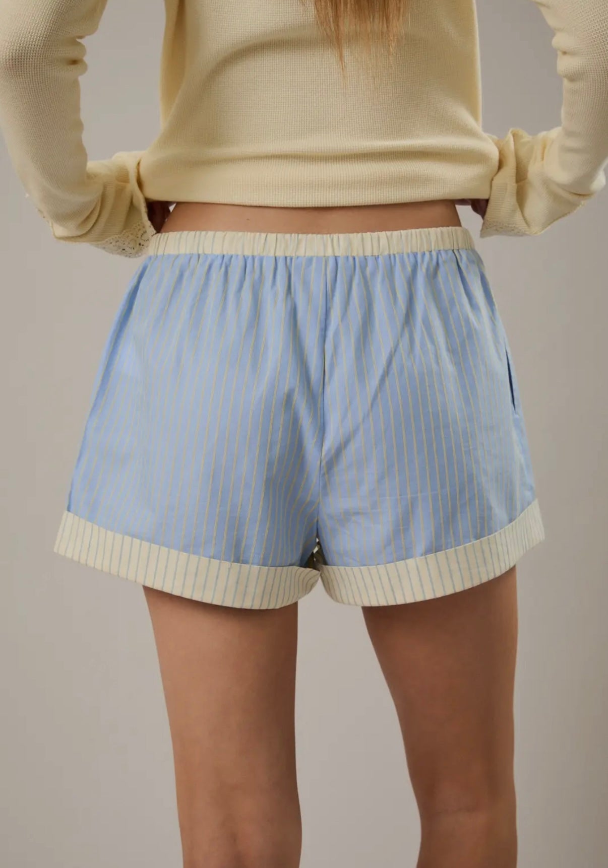 Blue and yellow striped shorts