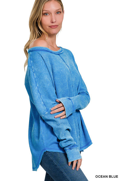 Ocean blue waffle knit top