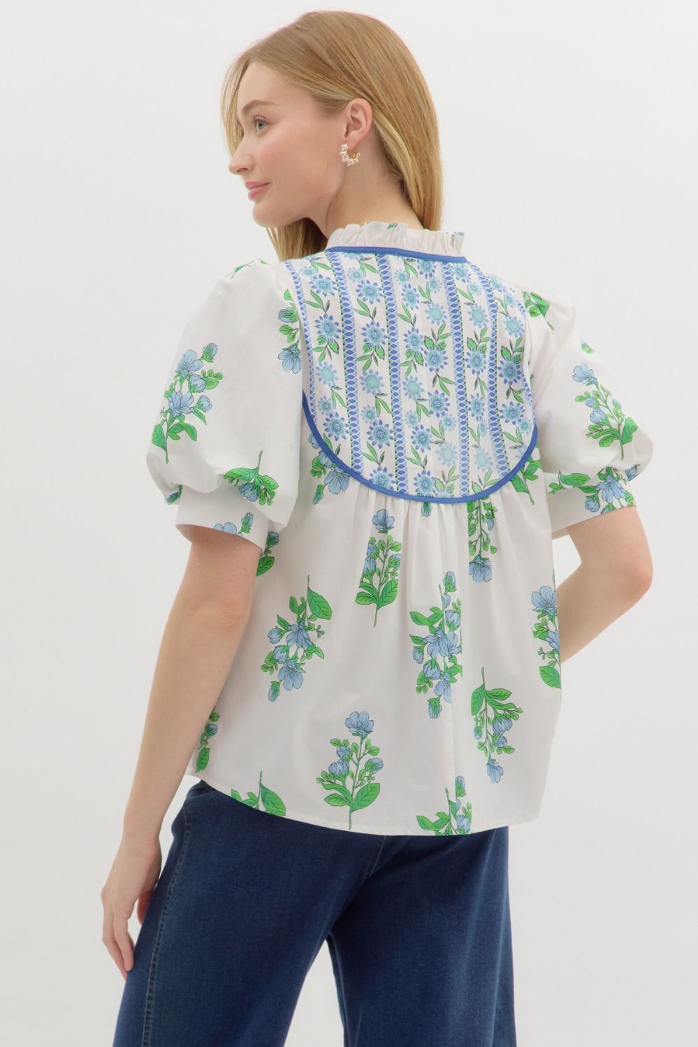 Blue and green floral top