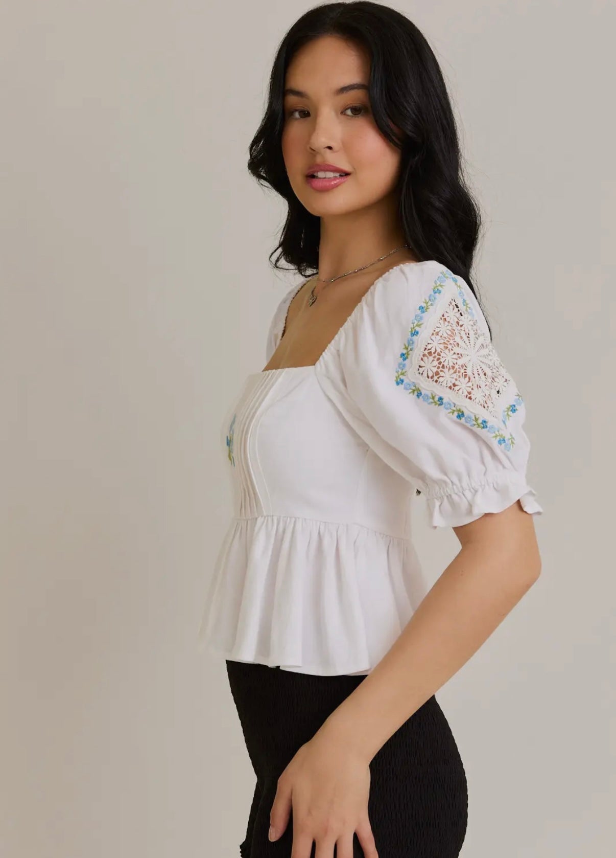 White babydoll embroidered top