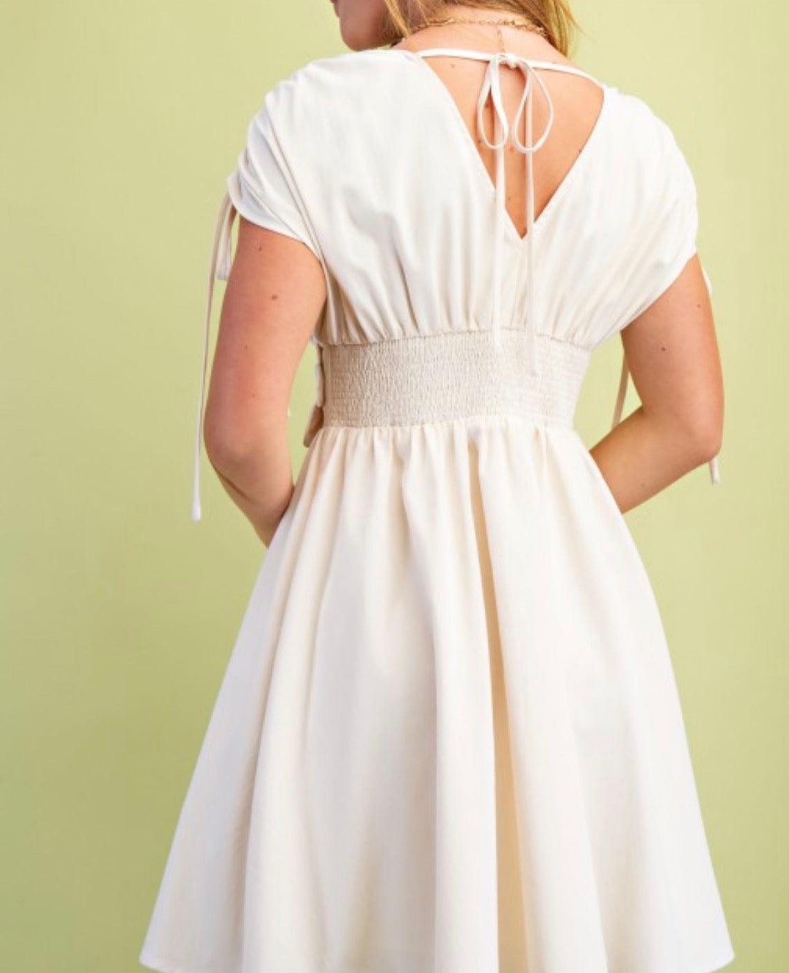 Cream floral appliqué mini dress