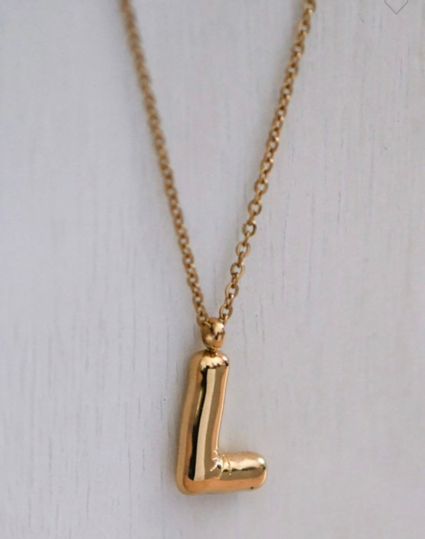 Gold bubble initial necklace