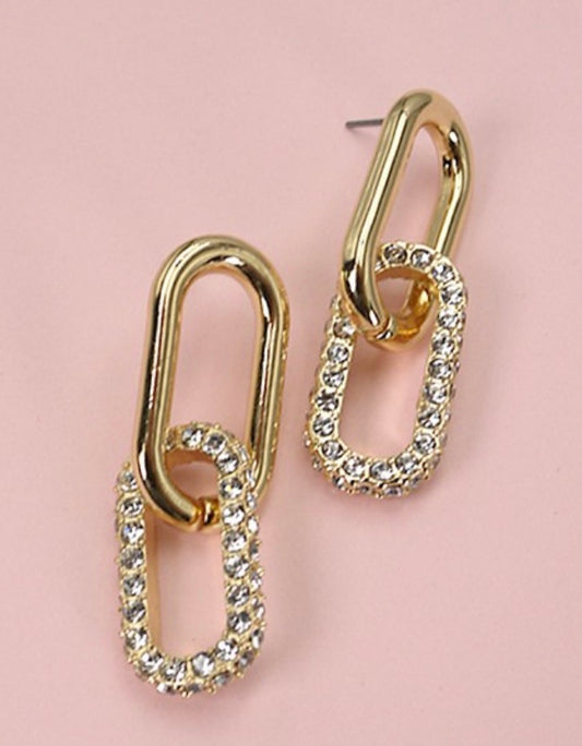Rhinestone double link earrings