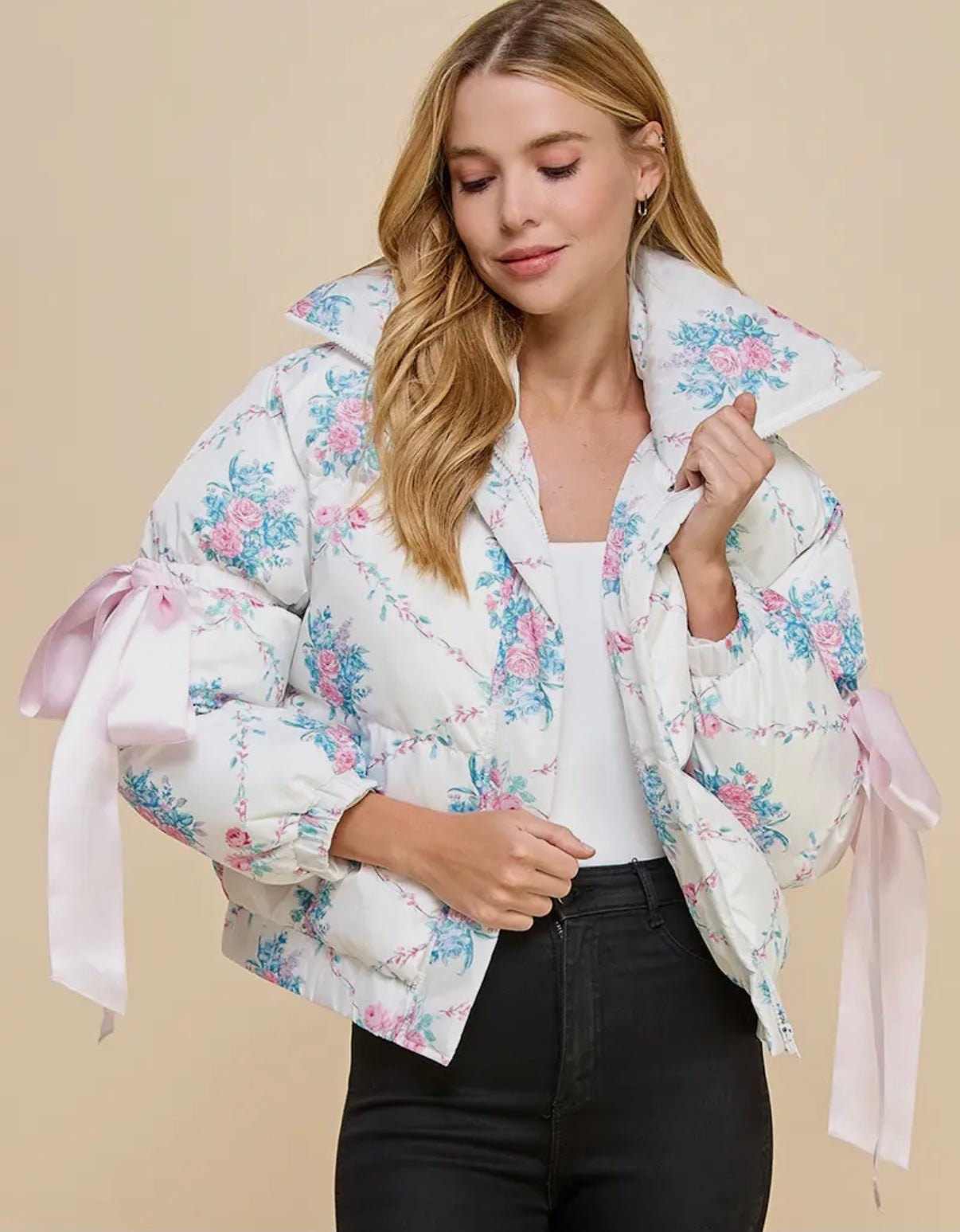 Floral puffy coat