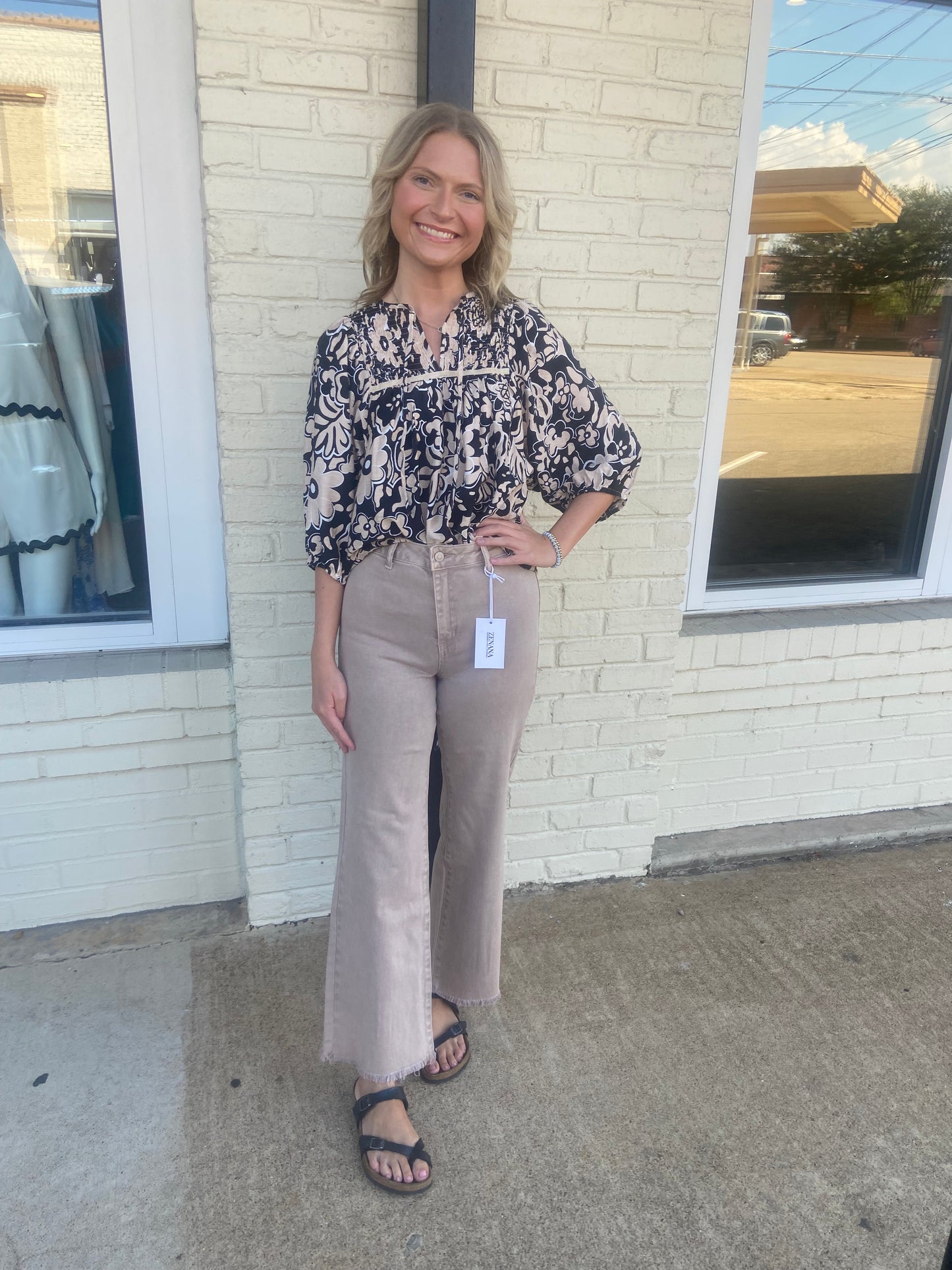 Black and tan floral top