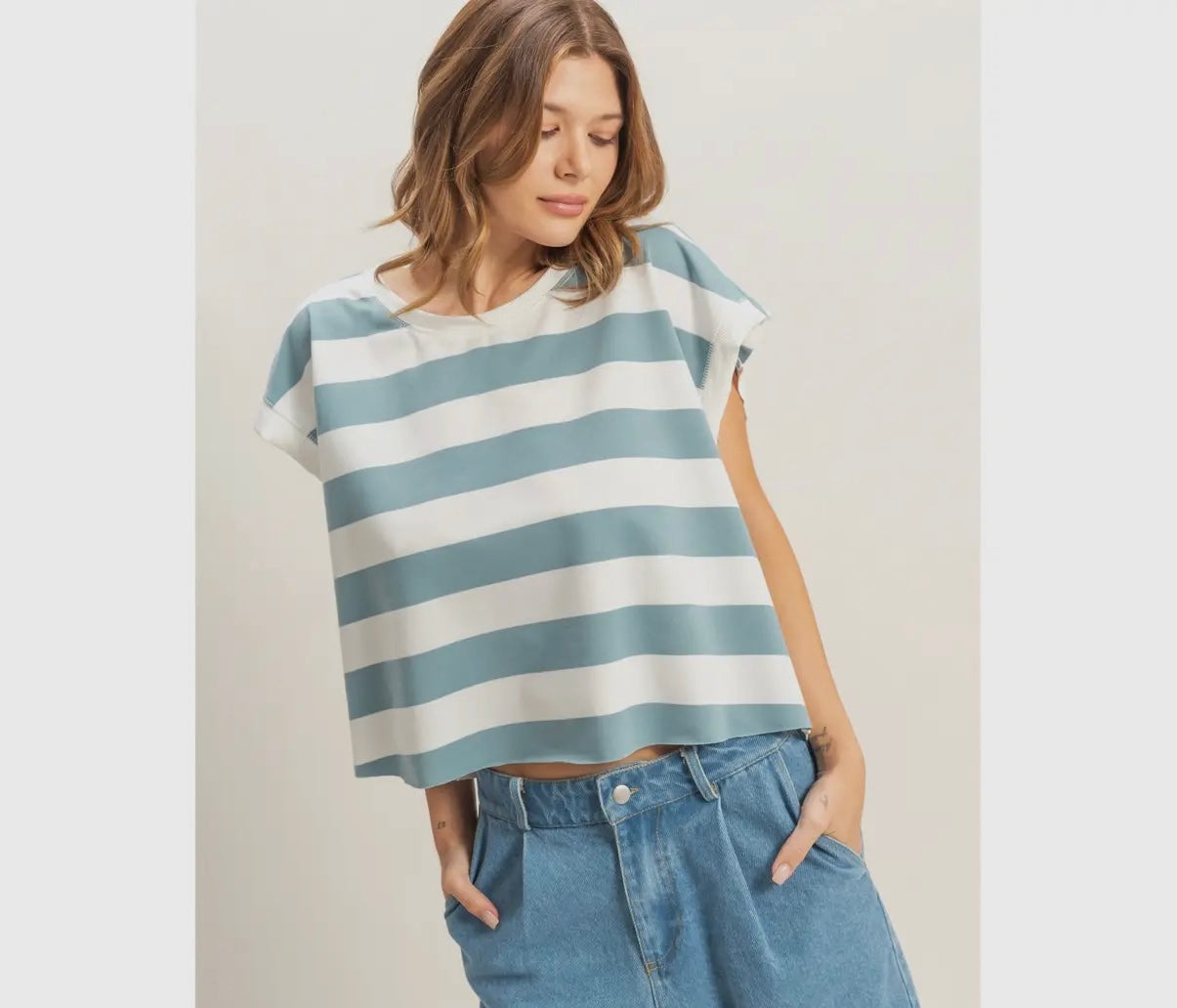 Blue and white striped open back tee