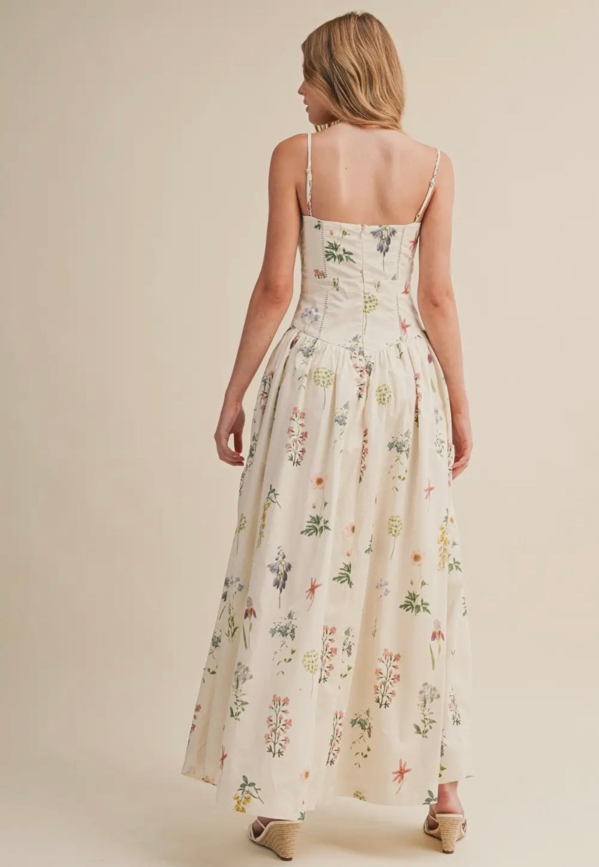 Floral basque waist midi dress