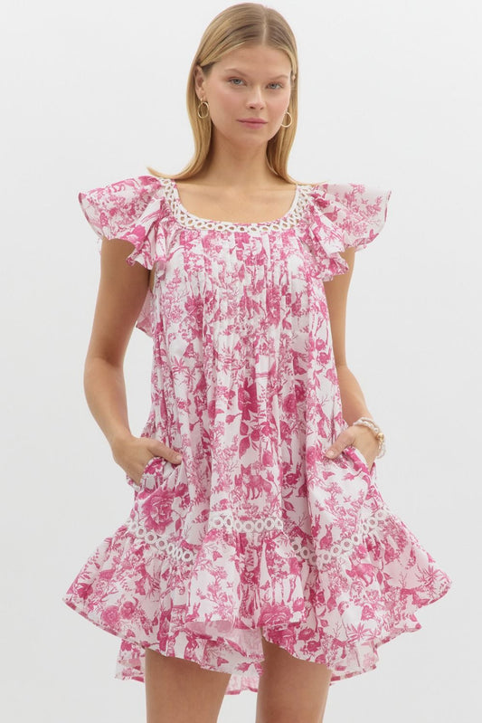 Magenta and white floral mini dress