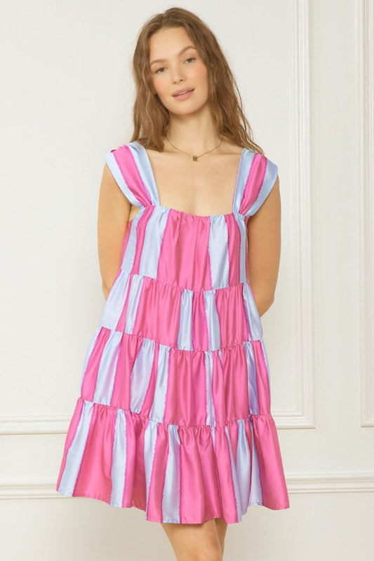 Pink and blue striped dress