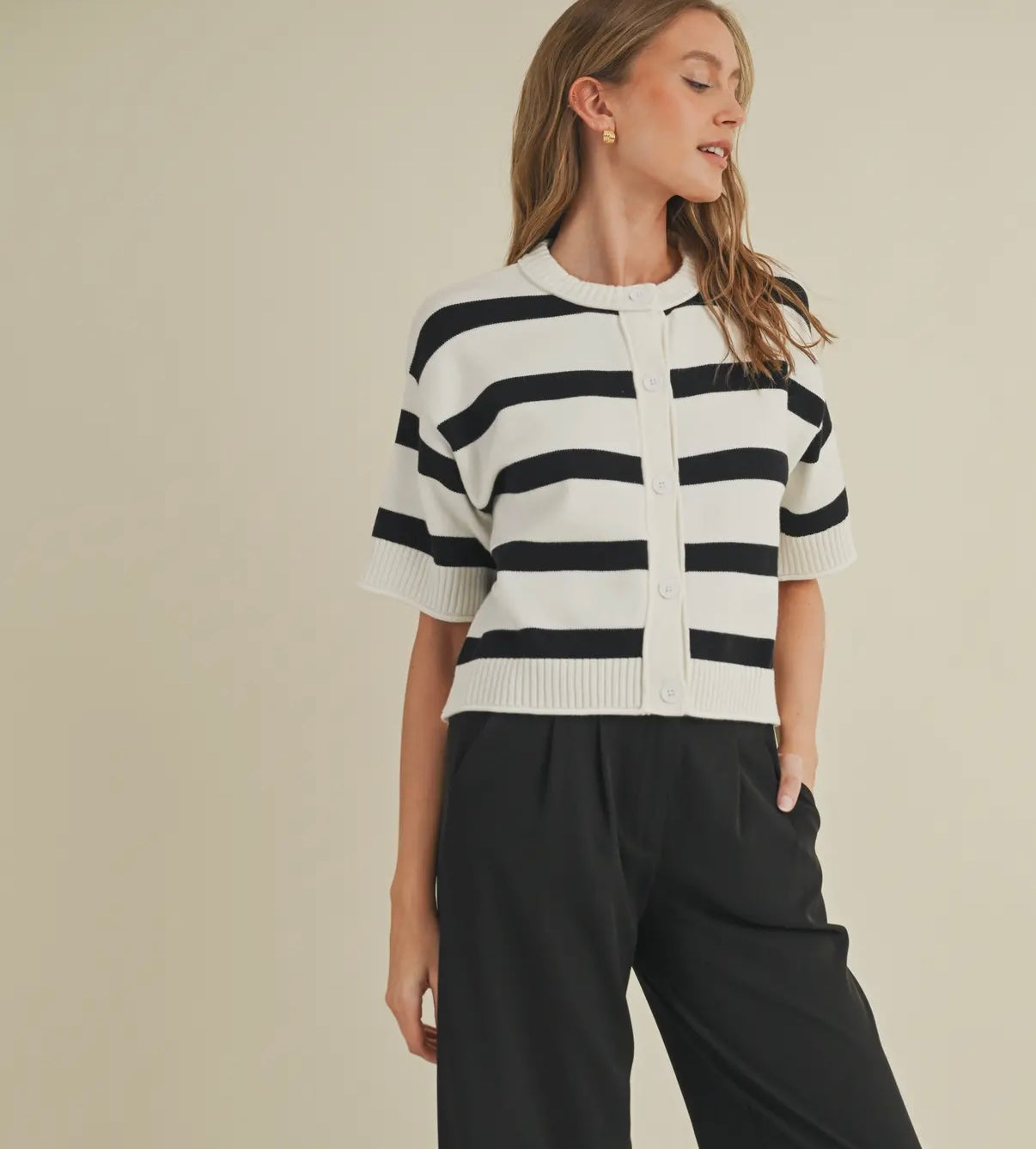 Striped short sleeve sweater