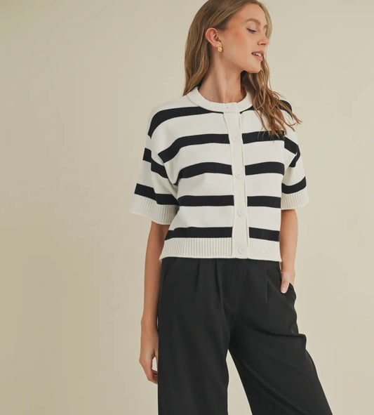Striped short sleeve sweater