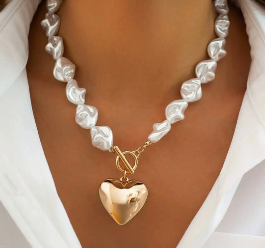Pearl heart toggle necklace