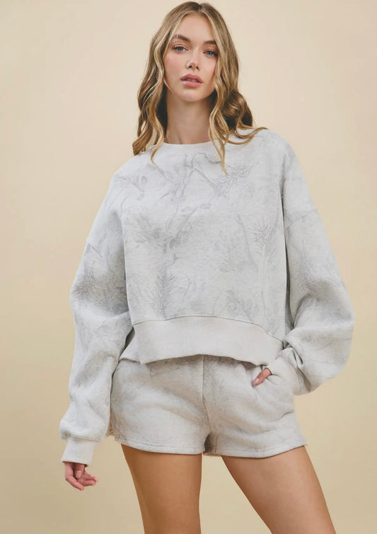 Gray camo sweat shorts