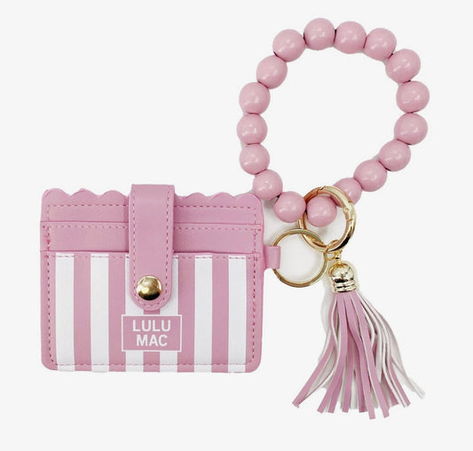 Lulu Mac pink stripe wristlet