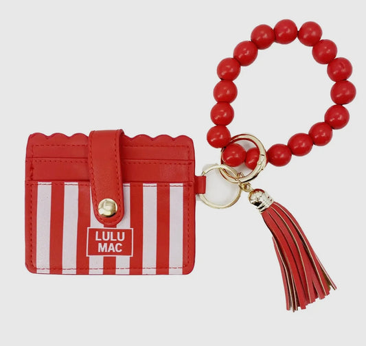 Lulu Mac red and white striped wristlet
