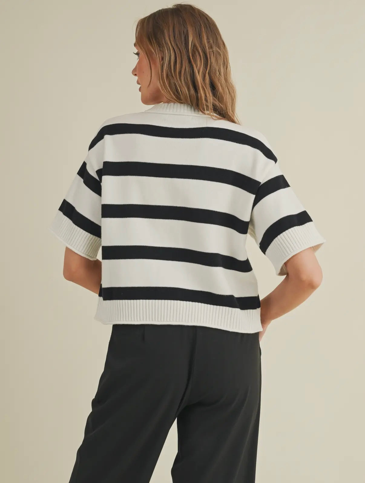 Striped short sleeve sweater