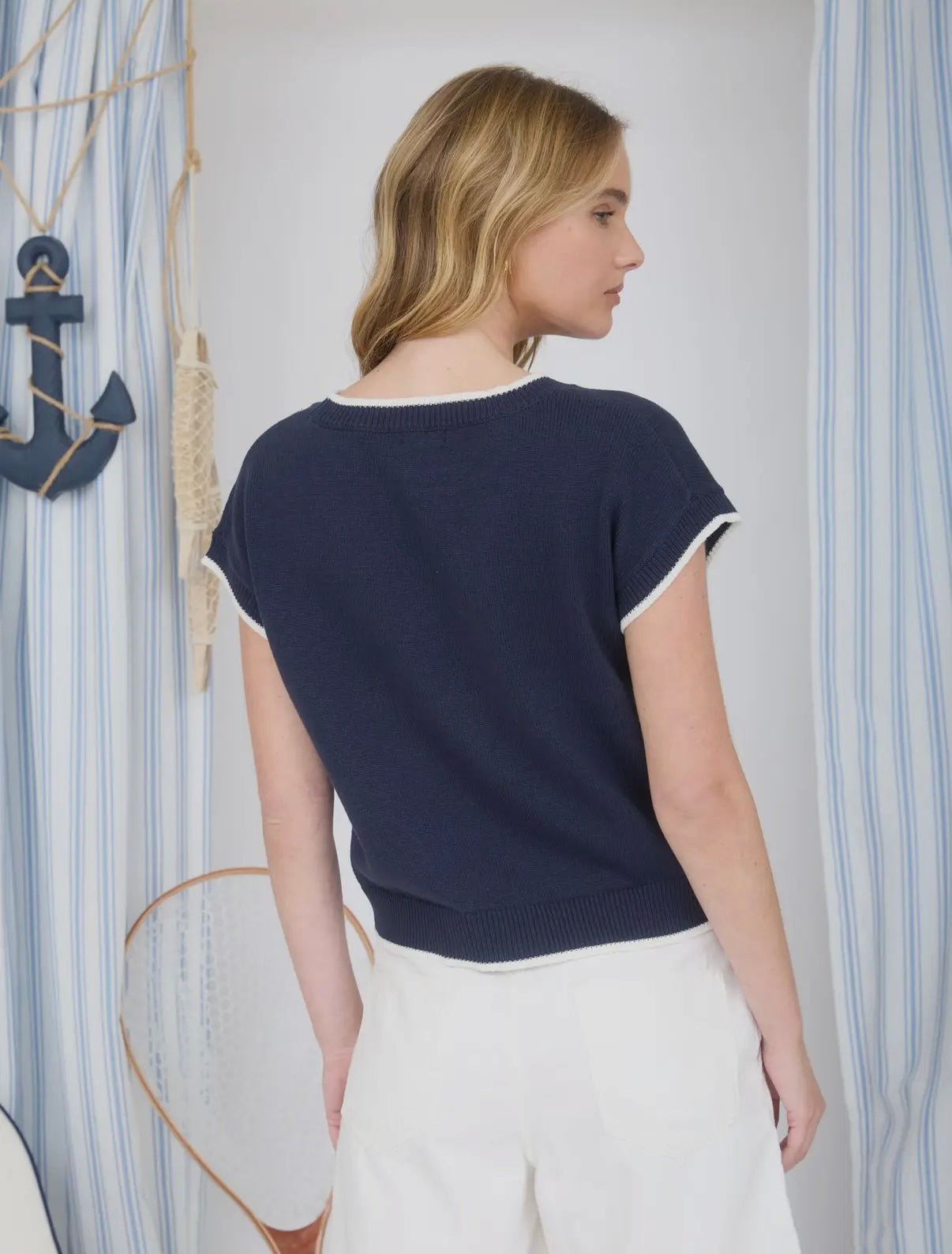 Navy lobster short sleeve sweater