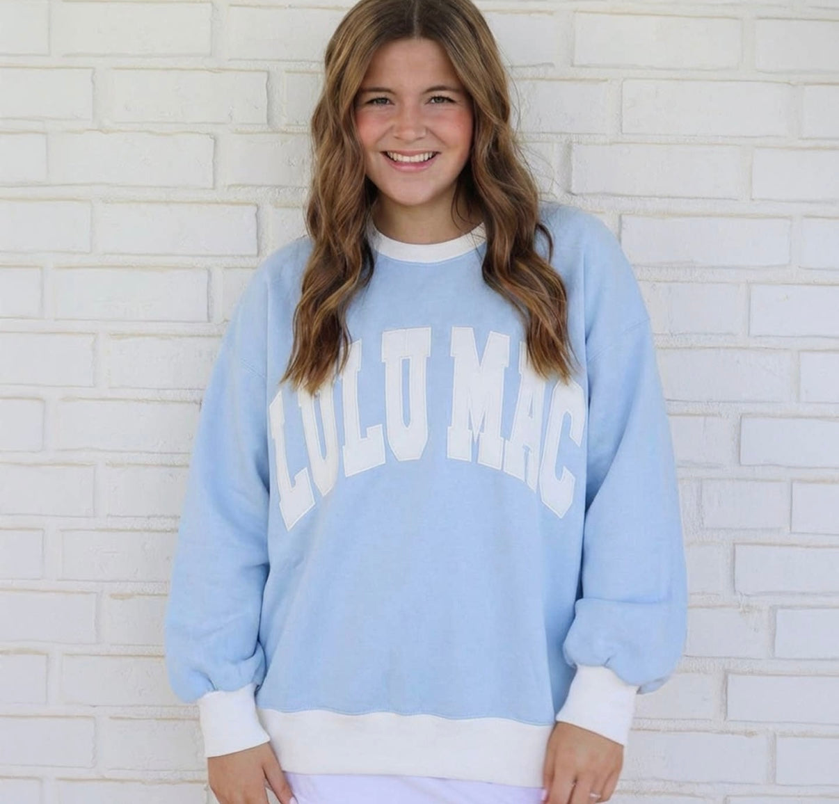 Lulu Mac light blue and white sweatshirt