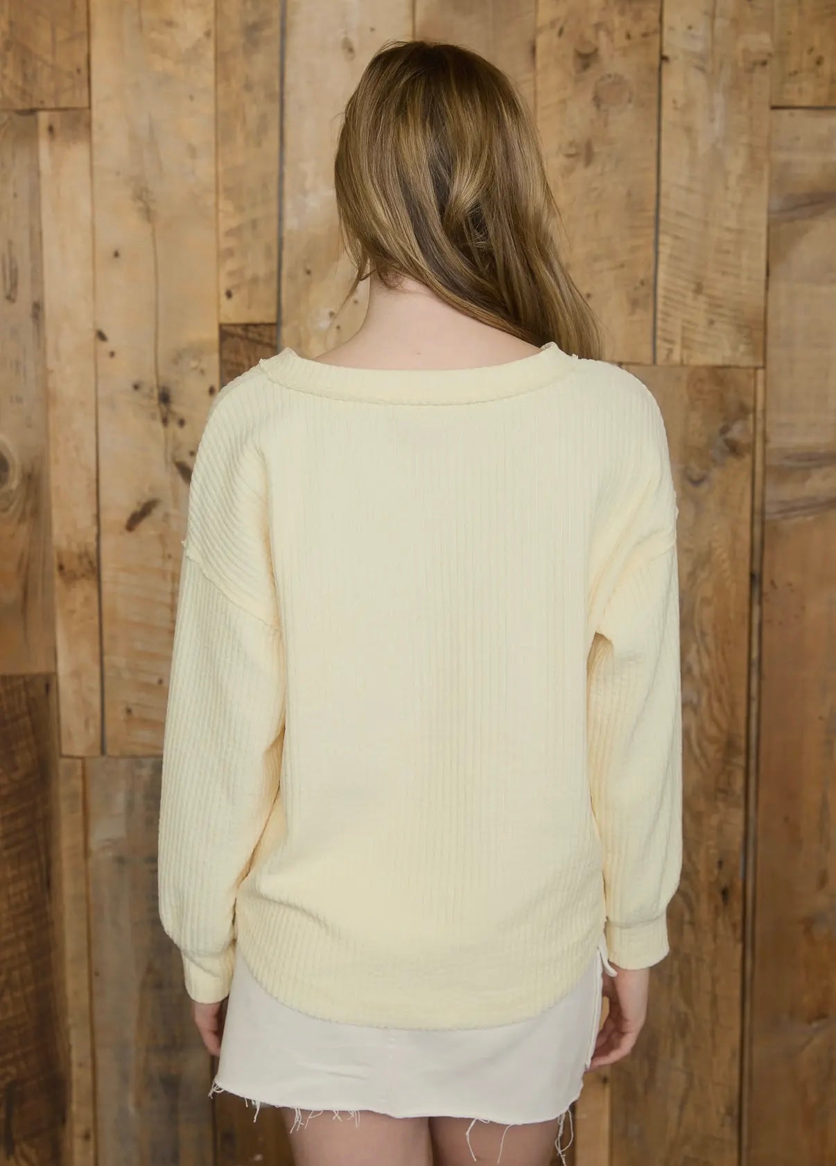 Butter yellow half button top