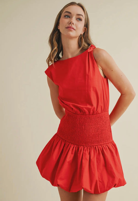 Red bubble hem dress