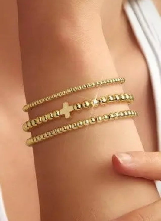 Gold cross bracelet set