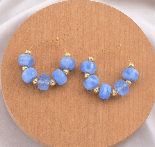 Blue beaded hoops