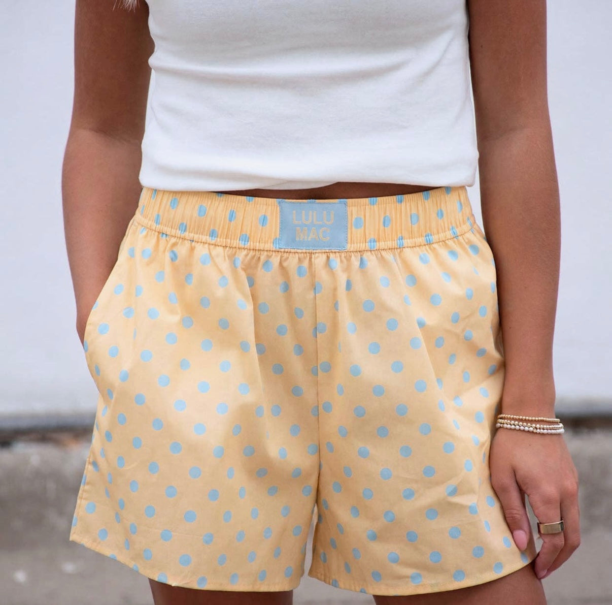 Lulu Mac yellow and blue polka dot shorts