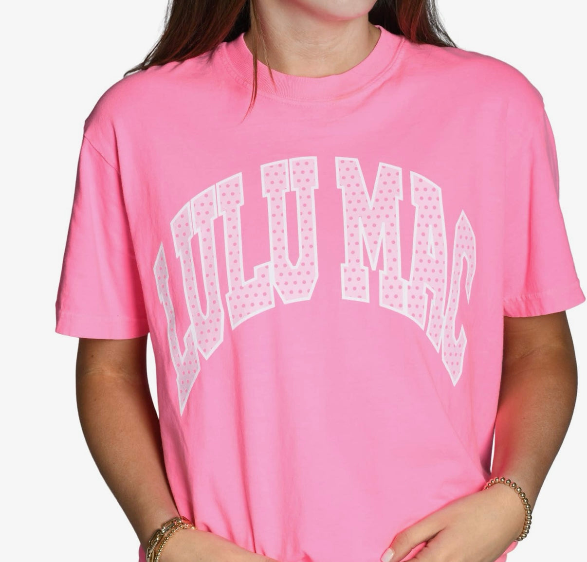 Lulu Mac neon pink polka dot tee