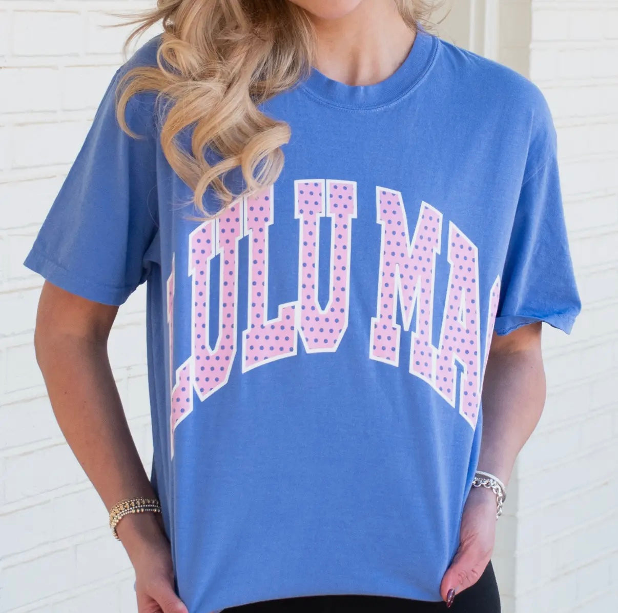 Lulu Mac blue and pink polka dot tee