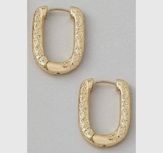Engraved gold oval hoops