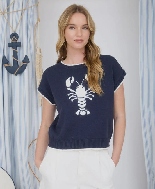 Navy lobster short sleeve sweater