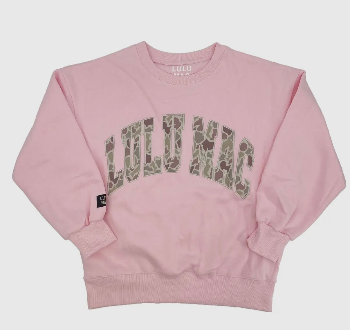 Pink and camo Lulu Mac sweatshirt