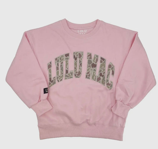 Pink and camo Lulu Mac sweatshirt