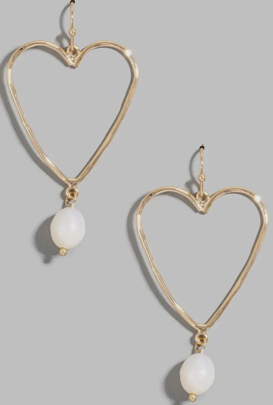 Gold heart pearl drop earrings