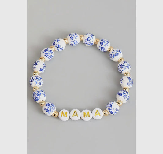 Blue and white beaded mama bracelet