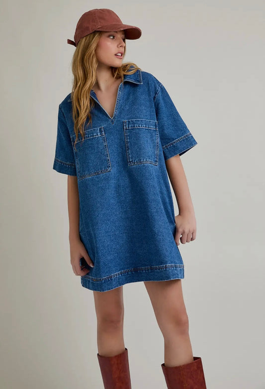 Collared denim dress