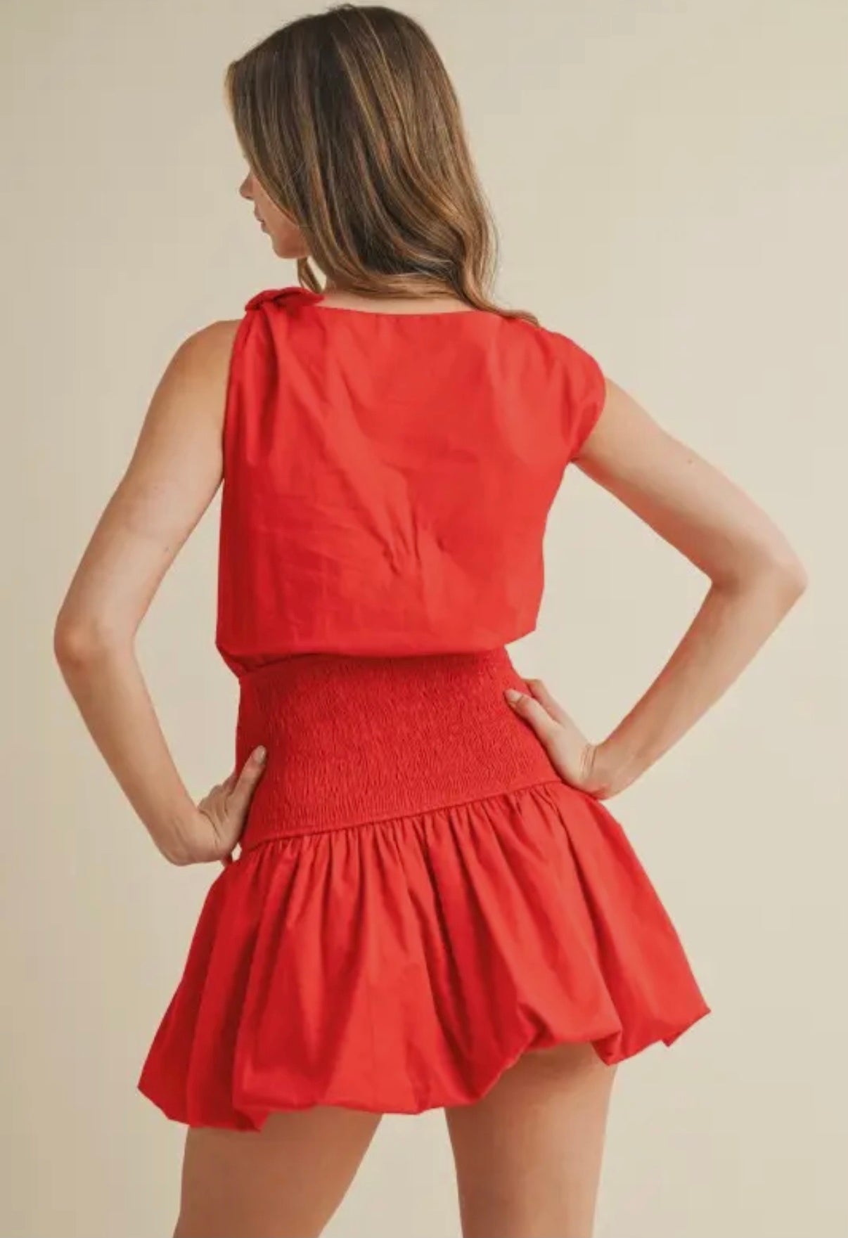 Red bubble hem dress