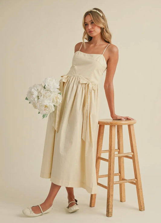 Cream bow midi dress