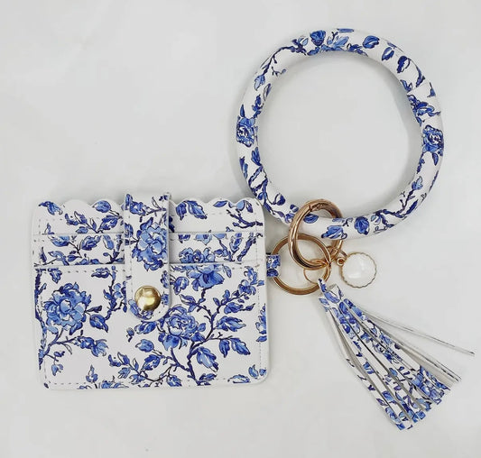 Blue and white wristlet