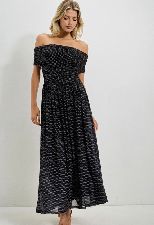 Off the shoulder polka dot dress