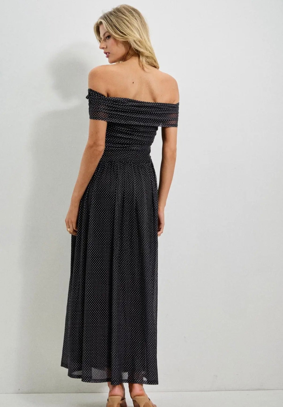 Off the shoulder polka dot dress